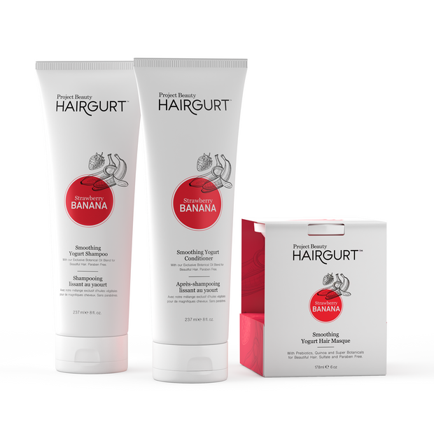 SMOOTHING SET: SHAMPOO, CONDITIONER, AND HAIR MASQUE.